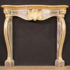 Scenic Italian painted and gilded wooden fireplace - 4230371