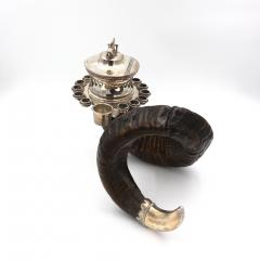 Scottish Rams Horn Snuff Tobacco Mull With Dynamic Horse Jumping Finial - 1358013