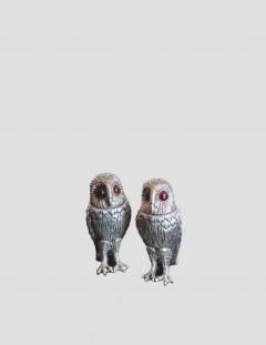 Scottish Sterling Silver Owl Formed Salt Pepper Shakers c1950s - 3825681