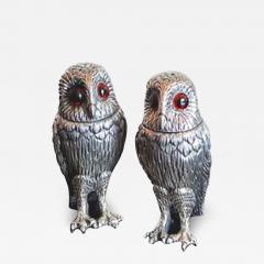 Scottish Sterling Silver Owl Formed Salt Pepper Shakers c1950s - 3828631
