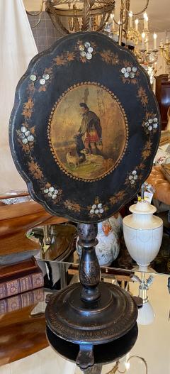 Scottish Victorian Scenic Paper Mache Tilt Top Tea Table W Dog Scotsman - 2177588