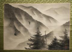 Scroll Soaring Birds in Mountain Landscape - 4150650