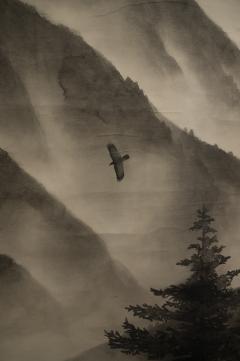 Scroll Soaring Birds in Mountain Landscape - 4150670