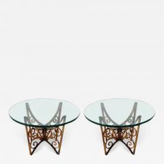 Scrolled Hollywood Regency Gold Gilt Italian Iron and Glass End or Side Tables - 2498922