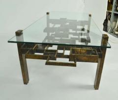 Sculpted Bronze Coffee Table with glass Top 1970s - 2959356