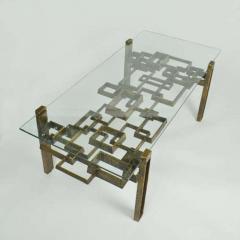Sculpted Bronze Coffee Table with glass Top 1970s - 2959358