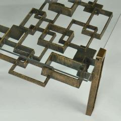 Sculpted Bronze Coffee Table with glass Top 1970s - 2959359
