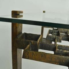 Sculpted Bronze Coffee Table with glass Top 1970s - 2959360