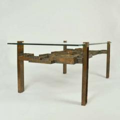 Sculpted Bronze Coffee Table with glass Top 1970s - 2959361