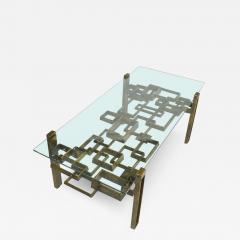 Sculpted Bronze Coffee Table with glass Top 1970s - 2962922