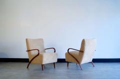 Sculpted Cherry Wood and Teddy Wool Lounge Chairs Italy C 1950s - 4029842