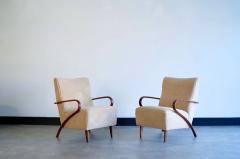 Sculpted Cherry Wood and Teddy Wool Lounge Chairs Italy C 1950s - 4029843