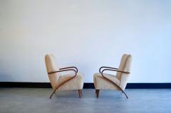 Sculpted Cherry Wood and Teddy Wool Lounge Chairs Italy C 1950s - 4029844