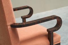 Sculptural Art Deco Accent Chair in Velvet and Macassar Veneer 1930s - 4677408