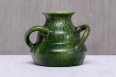 Sculptural Belgian Art Nouveau Green Glazed Tri Handled Vase circa 1910 - 4618593