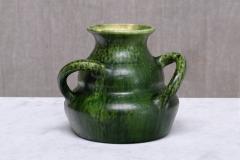 Sculptural Belgian Art Nouveau Green Glazed Tri Handled Vase circa 1910 - 4618594