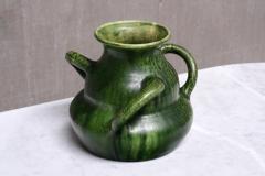 Sculptural Belgian Art Nouveau Green Glazed Tri Handled Vase circa 1910 - 4618597