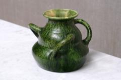 Sculptural Belgian Art Nouveau Green Glazed Tri Handled Vase circa 1910 - 4618598
