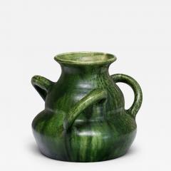 Sculptural Belgian Art Nouveau Green Glazed Tri Handled Vase circa 1910 - 4618922