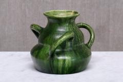 Sculptural Belgian Art Nouveau Green Glazed Tri Handled Vase circa 1910 - 4618924