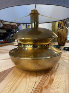 Sculptural Brass Table Lamp with Blue Shade 1970s - 4823007