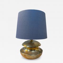 Sculptural Brass Table Lamp with Blue Shade 1970s - 4825803