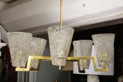 Sculptural Brass and Glass Six Arm Hanging Fixture - 1049005