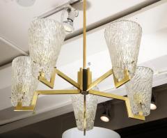 Sculptural Brass and Glass Six Arm Hanging Fixture - 1049010