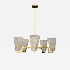 Sculptural Brass and Glass Six Arm Hanging Fixture - 1050122