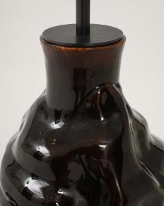 Sculptural Brown Glazed Ceramic Table Lamp France 20th C - 4820002