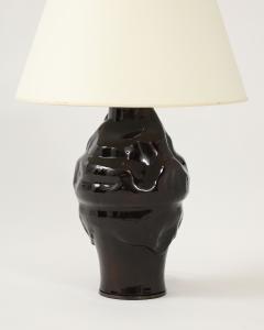Sculptural Brown Glazed Ceramic Table Lamp France 20th C - 4820003