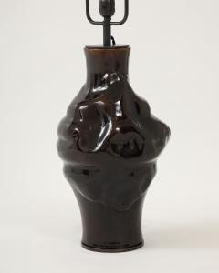 Sculptural Brown Glazed Ceramic Table Lamp France 20th C - 4820007