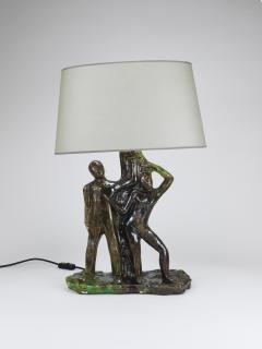 Sculptural Brutalist Art Table Lamp Man and Woman by a Tree Italy 1970s - 4313164
