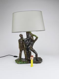 Sculptural Brutalist Art Table Lamp Man and Woman by a Tree Italy 1970s - 4313168