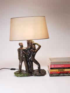 Sculptural Brutalist Art Table Lamp Man and Woman by a Tree Italy 1970s - 4313178