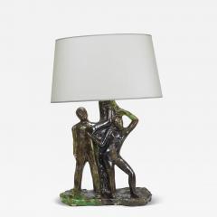 Sculptural Brutalist Art Table Lamp Man and Woman by a Tree Italy 1970s - 4319720