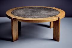 Sculptural Brutalist Oak Fossil Stone Coffee Table - 4146848