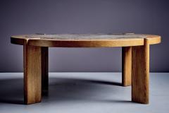 Sculptural Brutalist Oak Fossil Stone Coffee Table - 4146849