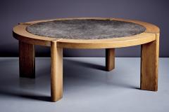 Sculptural Brutalist Oak Fossil Stone Coffee Table - 4146851