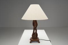 Sculptural Carved Oak Table Lamp Scandinavia Mid 20th Century - 4563352