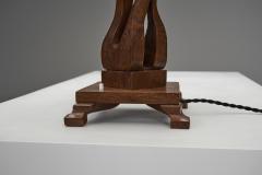 Sculptural Carved Oak Table Lamp Scandinavia Mid 20th Century - 4563354