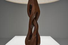 Sculptural Carved Oak Table Lamp Scandinavia Mid 20th Century - 4565769