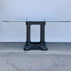 Sculptural Cast Iron Pedestal and Glass Industrial Dining Work Table - 1402916