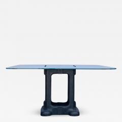 Sculptural Cast Iron Pedestal and Glass Industrial Dining Work Table - 1407146