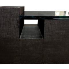 Sculptural Coffee Table in Black Lacquered Linen and Glass 1970s - 693985