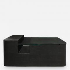 Sculptural Coffee Table in Black Lacquered Linen and Glass 1970s - 695445