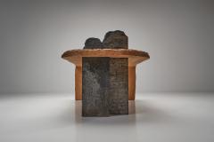 Sculptural Coffee Table with Wood Etching and Slate Legs Europe ca 1990s - 4556143