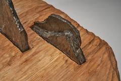 Sculptural Coffee Table with Wood Etching and Slate Legs Europe ca 1990s - 4556144
