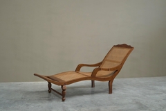 Sculptural Colonial Chaise Longue in Wood and Webbing Early 20th Century - 4803493