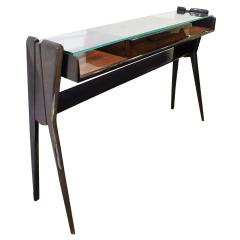 Sculptural Console Table in Dark Walnut with Glass Top 1950s - 1904476